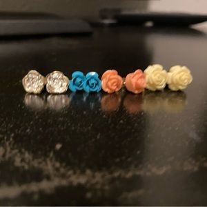4 pairs of rose earrings